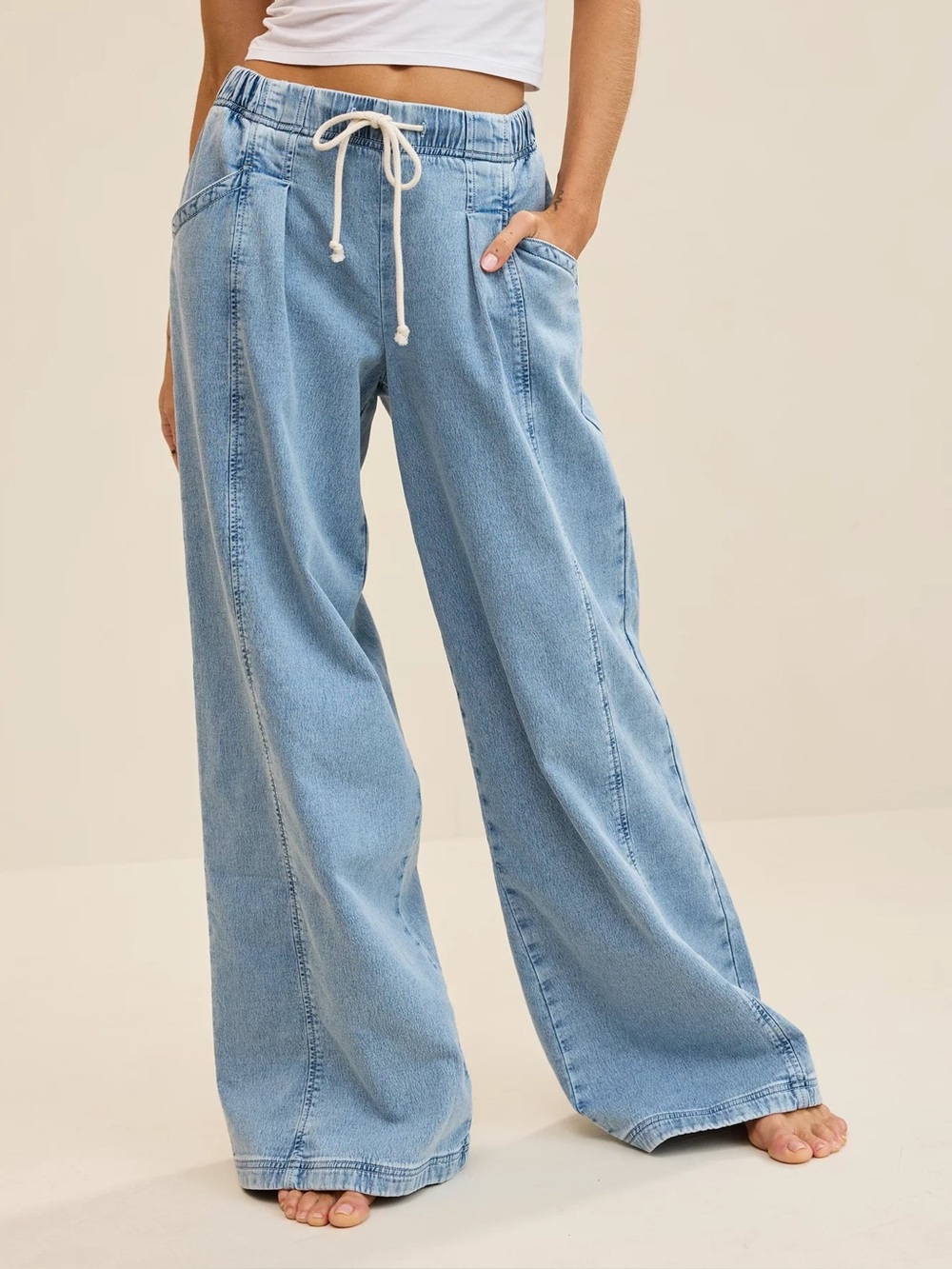 Aerie Daydream Denim Stretch Trouser Wide Leg Pull-On Jeans M